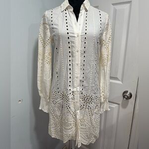 Chic Long Sleeve Eyelet Dress in Cream